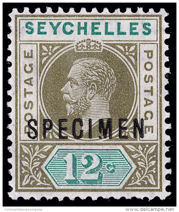 S        66 Var (74s Var) 1912-13 12&cent; Olive-sepia And Dull Green K George V^ Keyplate, "SPECIMEN" Overprint... - Seychelles (...-1976)