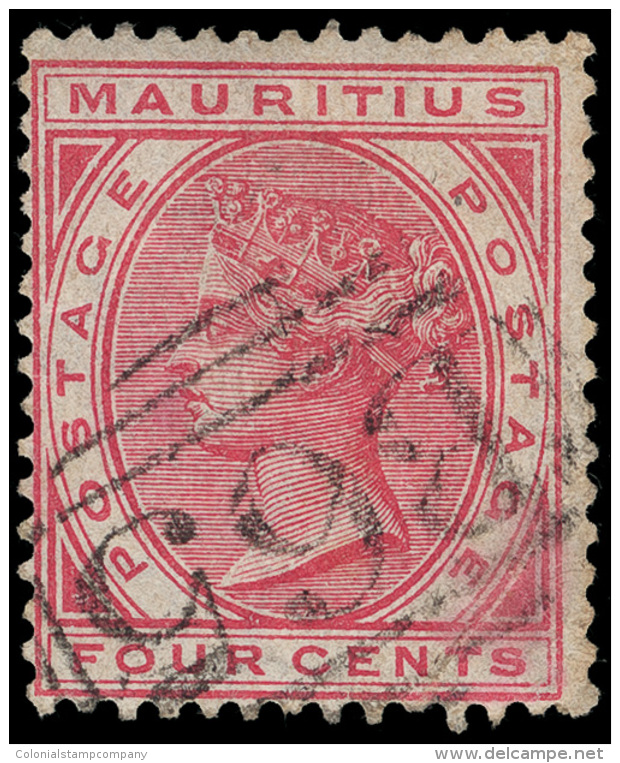 O        A51 (Z58) 1883-90 4&cent; Carmine Q Victoria Of Mauritius, Wmkd CA, Used In Rodrigues Island^ With "B 65"... - Maurice (...-1967)