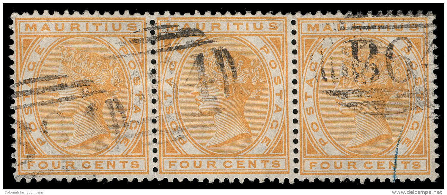 O        A50 (Z57) 1883-90 4&cent; Orange Q Victoria Of Mauritius Used In The Seychelles^, Wmkd CA, Perf 14, With... - Maurice (...-1967)