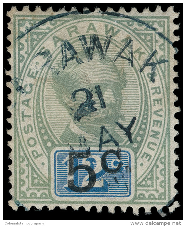 O        24 (26) 1891 5&cent; On 12&cent; Green And Blue Sir Charles Brooke^, Unwmkd, Perf 14, SG Type 9 Surcharge,... - Sarawak (...-1963)