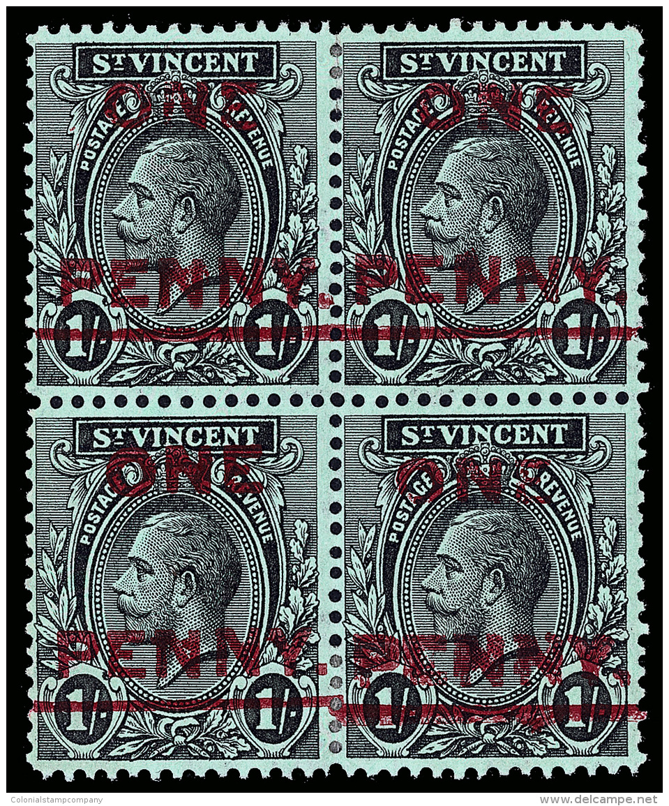 **/[+]   117a, 117 (121c, 121) 1915 1d On 1' Black On Green K George V^, Block Of Four Surcharged "ONE PENNY",... - St.Vincent (...-1979)