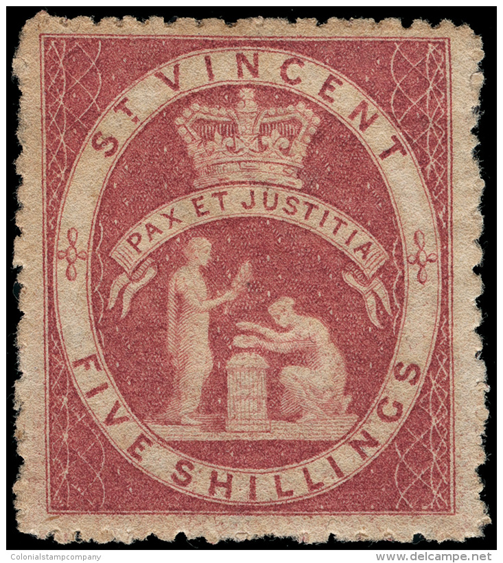 *        29 (32) 1880 5' Rose-red Seal Of The Colony^, Wmkd Small Star, Perf 11 To 12&frac12;, Only 2,000 Printed... - St.Vincent (...-1979)