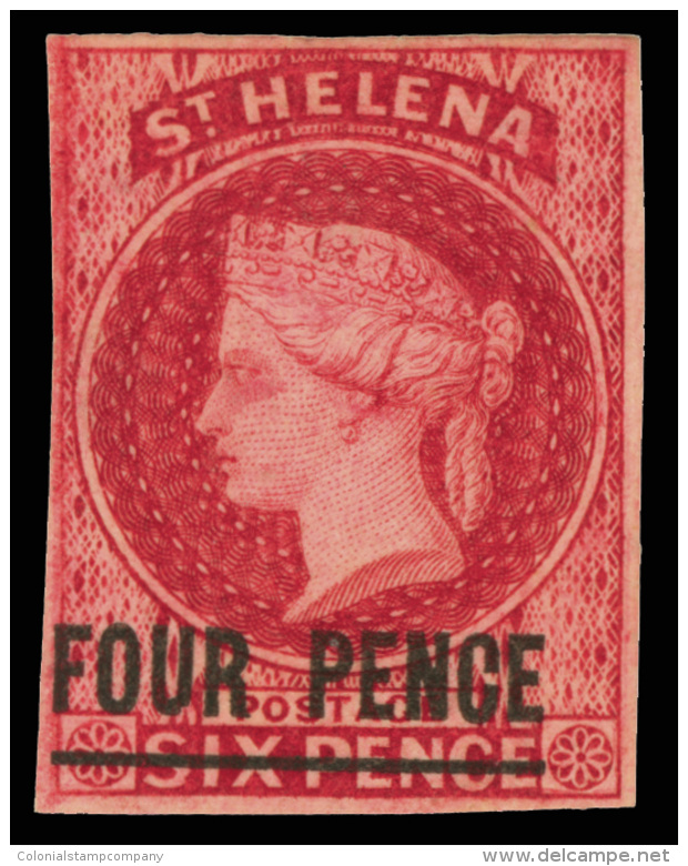 *        10 (5) 1863 4d On 6d Carmine Q Victoria, Surcharged "FOUR PENCE"^ (SG Type 3) With Bar... - Sainte-Hélène