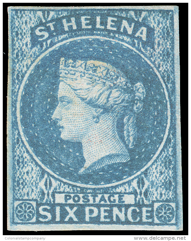 *        1 (1) 1856 6d Blue Q Victoria^, Wmkd Large Star, Imperf, Four Margins, OG,HR, VF Scott Retail... - Sainte-Hélène