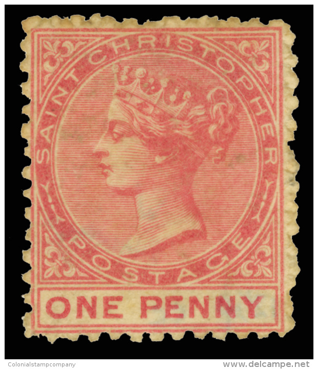 *        1 Var (1a) 1870 1d Dull Rose Q Victoria^, Wmkd CC Sideways, Perf 12&frac12;, OG, HR, VF &hellip;SG $315 - St.Christopher-Nevis-Anguilla (...-1980)