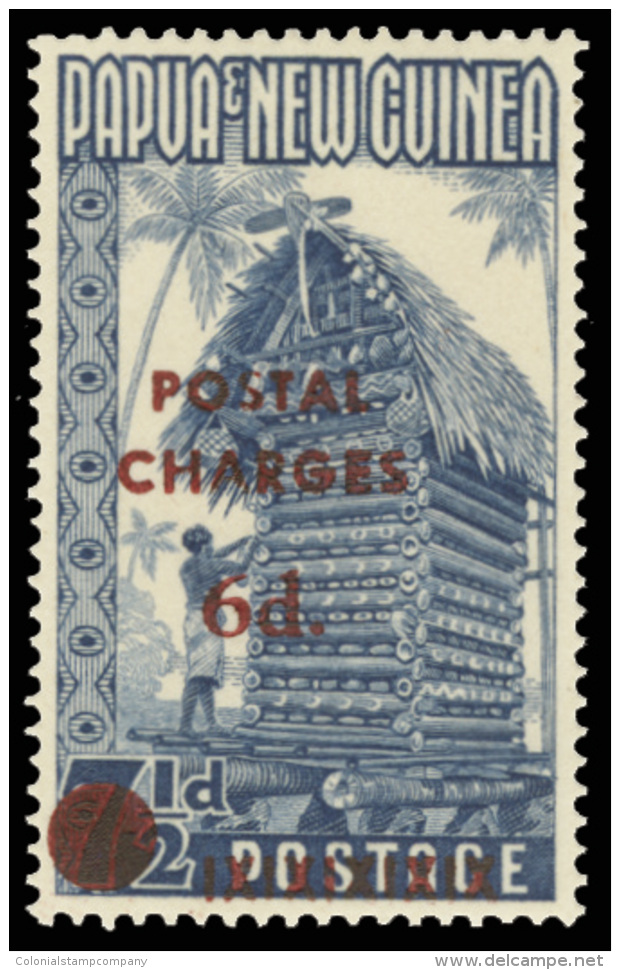 **       J6 (D1) 1960 6d On 7&frac12;d Blue Kiriwana Yam House Postage Due^ Surcharged SG Type D1 In Red With Value... - Papouasie-Nouvelle-Guinée