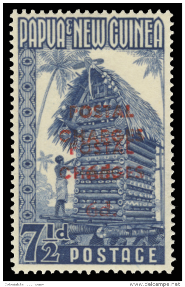 **       J3a (D4a) 1960 6d On 7&frac12;d Blue Kiriwana Yam House Postage Due^ Surcharged SG Type D2 In Red, ERROR -... - Papouasie-Nouvelle-Guinée