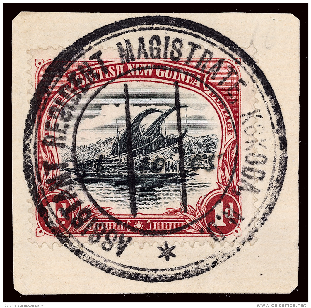 /\       2 (10) 1905 Oct 1 1d Black And Carmine British New Guinea Lakatoi On Piece Tied With Lee No. 67 "ASSISTANT... - Papouasie-Nouvelle-Guinée
