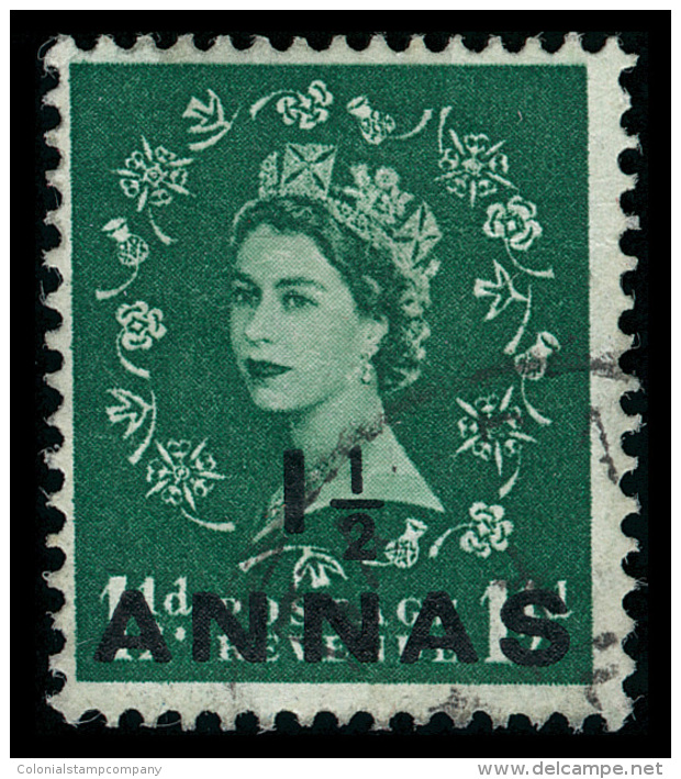 O        56A (58a) 1956 1&frac12;a On 1&frac12;d Green Q Elizabeth II Of Great Britain, Wmkd St. Edward's Crown^,... - Oman