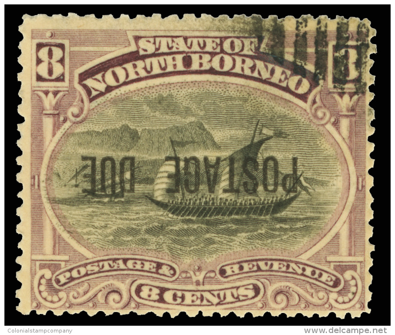 O        J5 Var (D7ba) 1895 8&cent; Black And Dull Purple Dhow Overprinted "POSTAGE DUE"^ SG Type D1, Perf... - Bornéo Du Nord (...-1963)