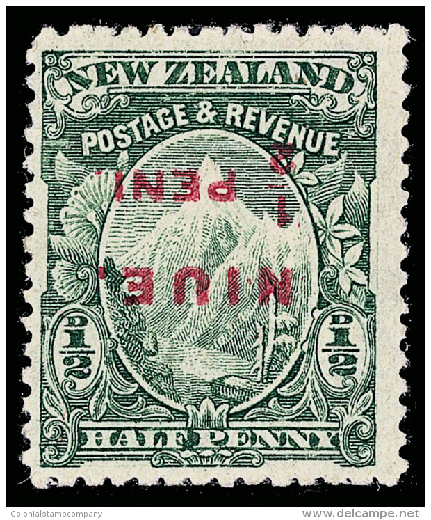 *        3a (3b) 1902 &frac12;d Green Mount Cook^ Of New Zealand Overprinted In Red, ERROR - Surcharge Inverted, A... - Niue