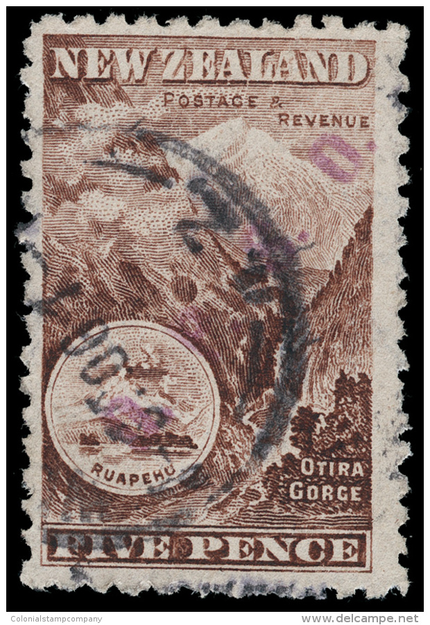 O        O13 (O20) 1898 5d Purple-brown Otira Gorge^, Violet "O.P.S.O." Handstamp, Unwmkd, Perf 11, F-VF, With... - Service