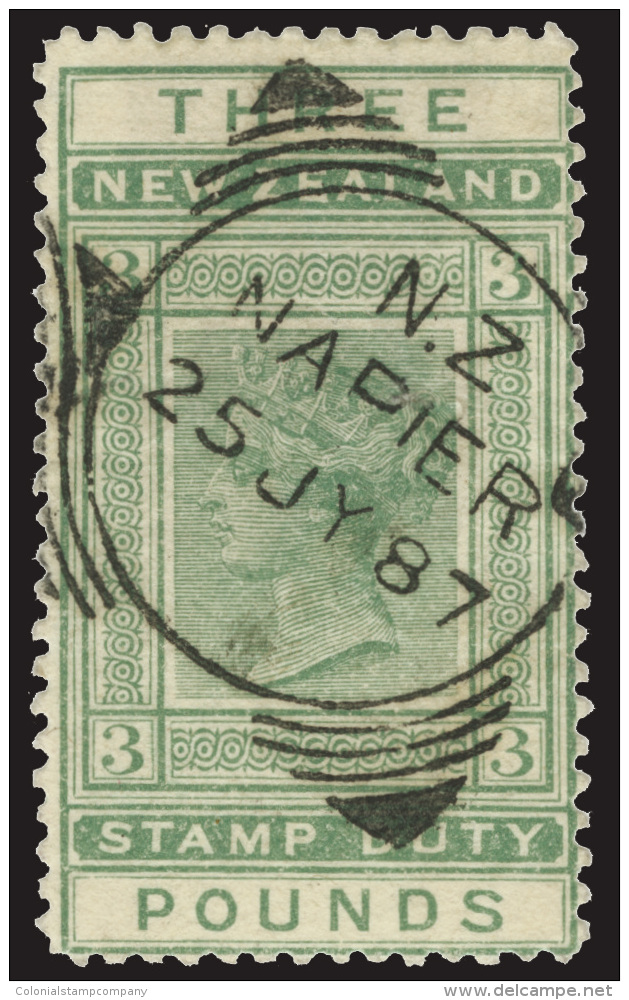 O        AR21 (unlisted) 1903-15 &pound;3 Green Q Victoria Postal Fiscal^, Wmkd NZ And Star Close (Scott Type 61),... - Fiscaux-postaux