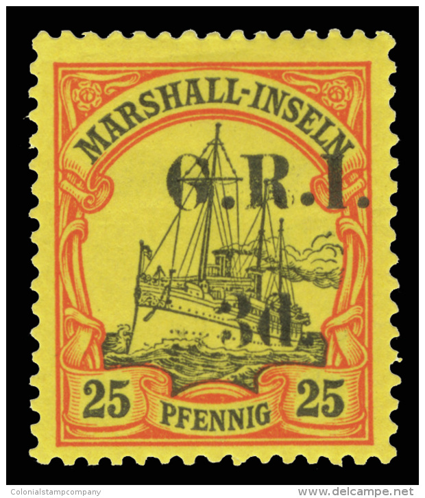 *        34 (54) 1914 3d On 25pf Black And Red On Yellow Marshall Islands Yacht^, G.R.I. Overprint, Rare Sixth... - Marshall