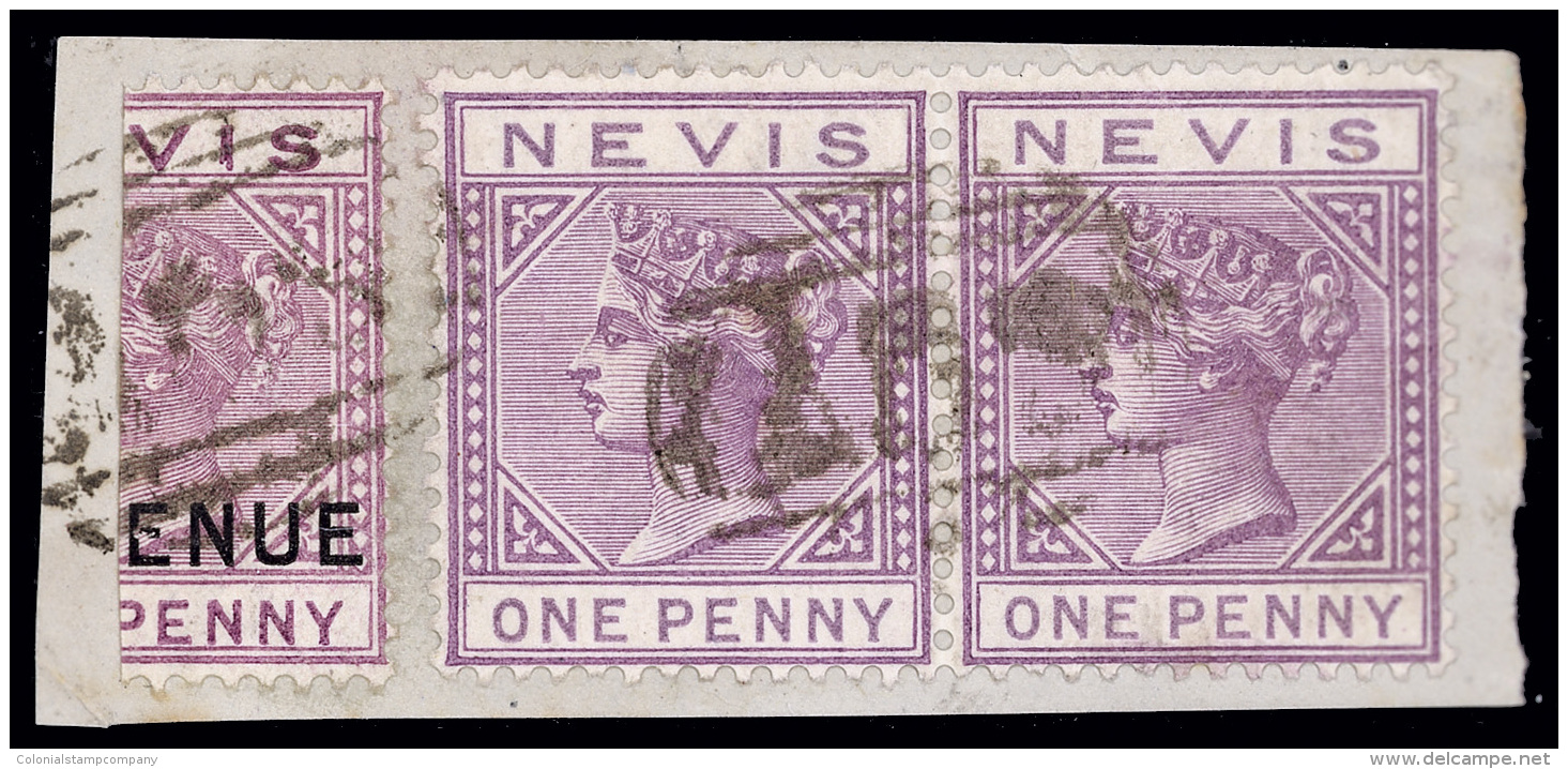 /\       31c Var (F6a Var) 1882 1d Lilac-mauve Q Victoria, Overprinted "REVENUE", Bisected^ To Pay &frac12;d Rate... - St.Christopher-Nevis-Anguilla (...-1980)