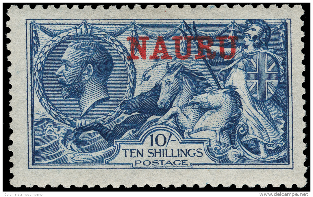 *        15e (23d) 1916 10' Deep Bright Blue K George V Sea Horses^ Of Great Britain, Overprinted "NAURU" In Red,... - Nauru