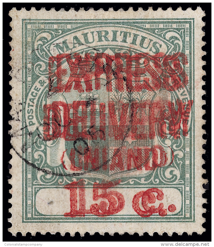 O        E4d (E6c) 1904 15&cent; On 15&cent; Grey-green Coat Of Arms "EXPRESS DELIVERY" Surcharge^ In Red, ERROR -... - Maurice (...-1967)