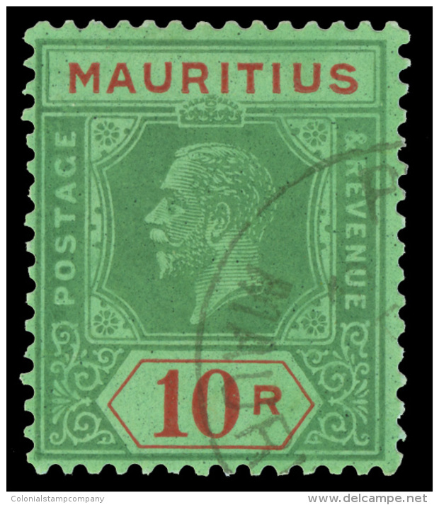 O        199 (241) 10R 1924 Green And Red On Emerald K George V^, Die II, Wmkd Script CA, Perf 14, Extremely Rare... - Maurice (...-1967)