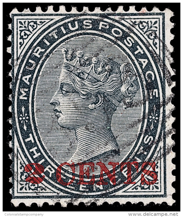 O        84 (117) 1887 2&cent; On 13&cent; Slate Q Victoria^ Surcharged SG Type 31 In Red, Local Printing, As There... - Maurice (...-1967)