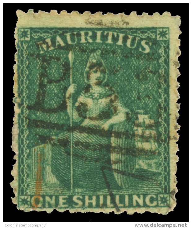 O        23 (55) 1862 1' Deep Green Q Victoria^, Unwmkd, Intermediate Perf 14 To 16, "B 53" Numeral Cancel, F-VF... - Maurice (...-1967)