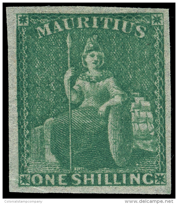 *        21 (35) 1861 1' Yellow-green Britannia^, Imperf, Four Full Margins, OG, HR, VF Scott Retail $675&hellip;SG... - Maurice (...-1967)