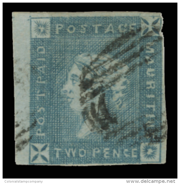 O        14 (37) 1859 2d Blue Q Victoria, Early Impression^, Imperf,  Margins Close To Full (tiny Nick At Top... - Maurice (...-1967)