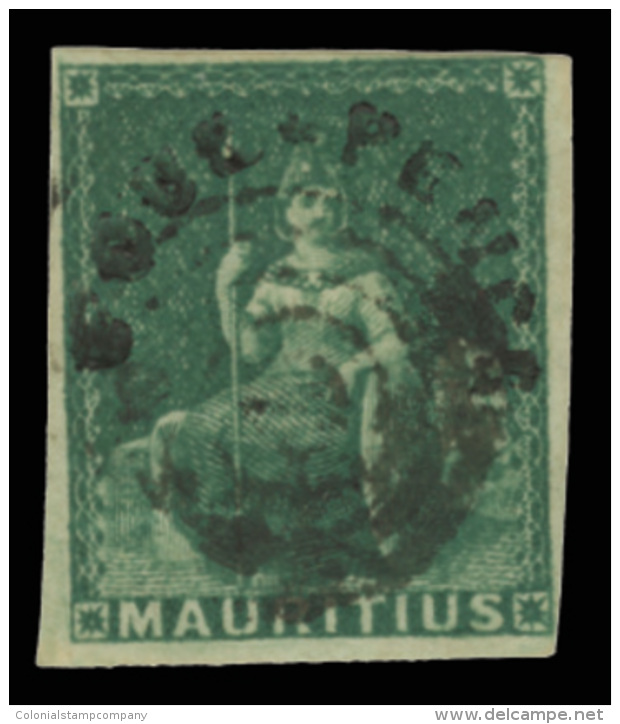 O        12 (26) 1858 4d Green Britannia Surcharged In Black^ "FOUR-PENCE" SG Type 4, Imperf, Four Margins (close... - Maurice (...-1967)