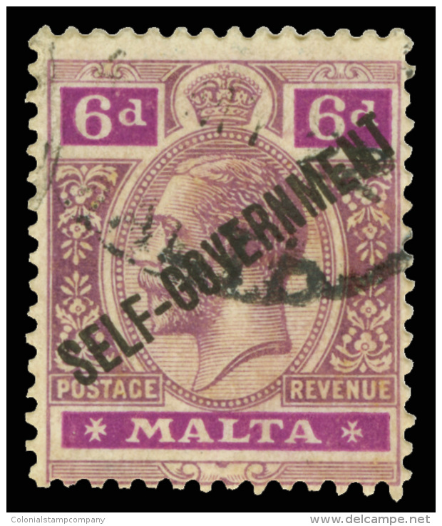 O        91 (119) 1922 6d Dull And Bright Purple K George V^ On Chalk-surfaced Paper, Overprinted "SELF-GOVERNMENT"... - Malta (...-1964)