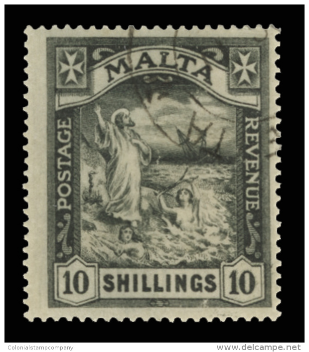O        73 (104) 1922 10' Black Shipwreck Of St. Paul^, Wmkd Script CA, Perf 14, A Very Scarce And Undercatalogued... - Malta (...-1964)
