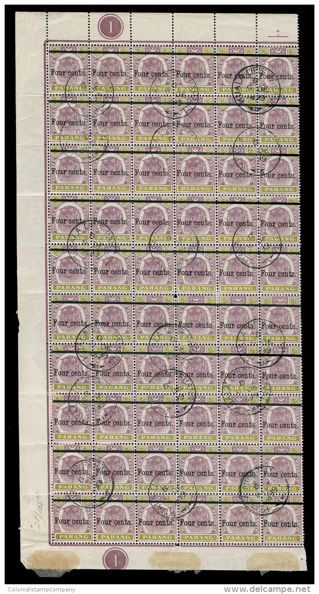 [+]/O    28 (28) 1899 4&cent; On 5&cent; Dull Purple And Olive-yellow Tiger^, Surcharged SG Type 14, Left Pane Of... - Pahang