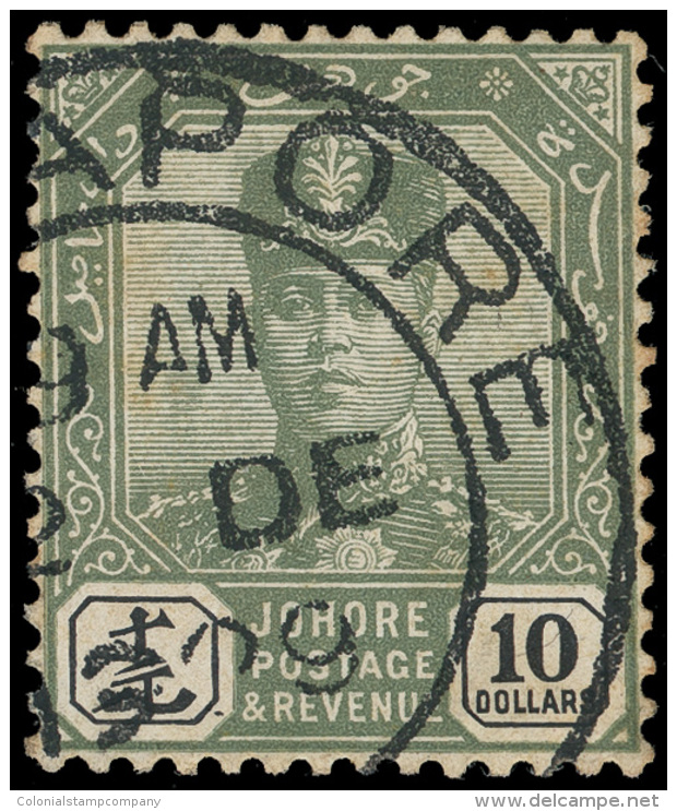 O        101-22 (103-25) 1922-40 1&cent;-$10 Sultan Ibrahim^, Wmkd Script CA, Perf 14, Cplt (23), Scarce, Lightly... - Johore