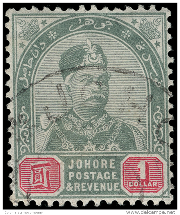 O        18-24 (21-27) 1891-94 1&cent;-$1 Sultan Aboubakar^, Unwmkd, Perf 14, Cplt (7), Lightly Canceled, F-VF... - Johore