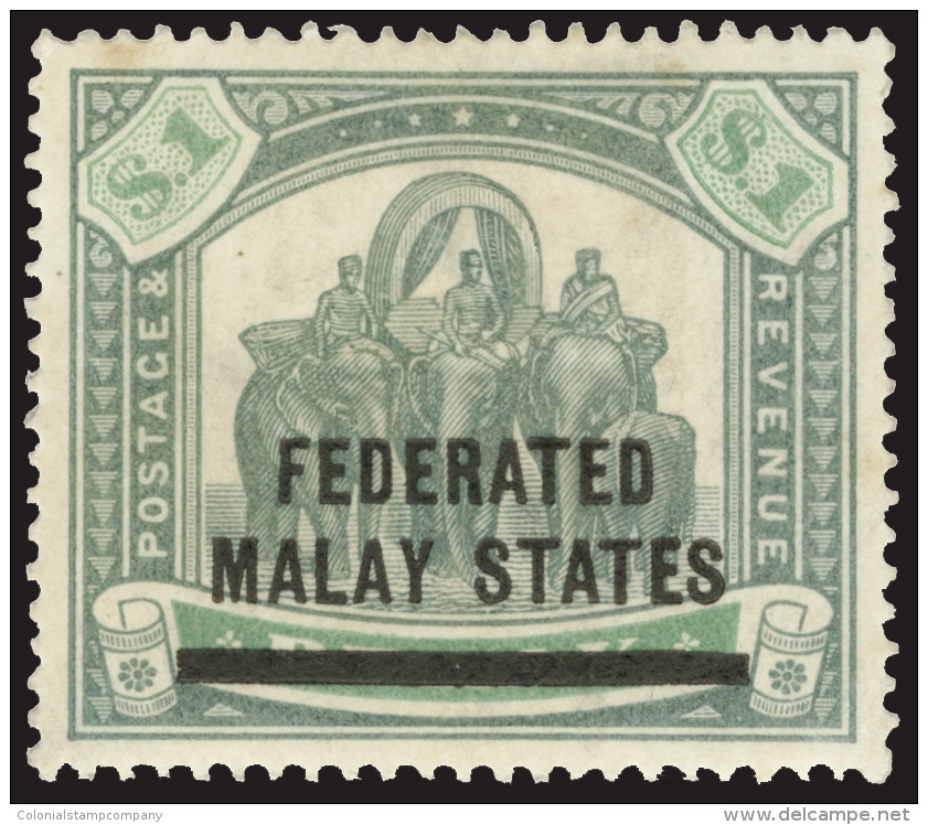 O        11 (11) 1900 $1 Green And Pale Green Elephants^ Of Perak Overprinted SG Type 2, OG, HR, VF Scott Retail... - Federated Malay States