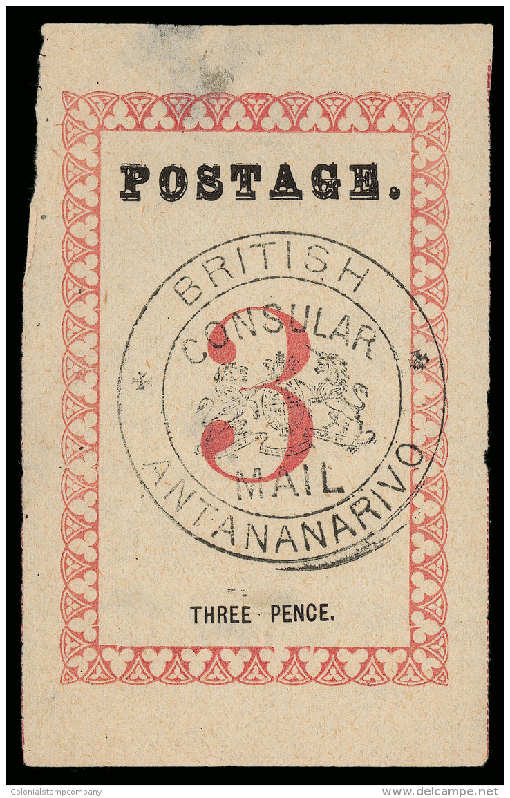 *        48 (24) 1886 3d Rose, Black British Consular Mail Seal^, Type I (stops After "POSTAGE" And Value), Pos 1,... - Other & Unclassified