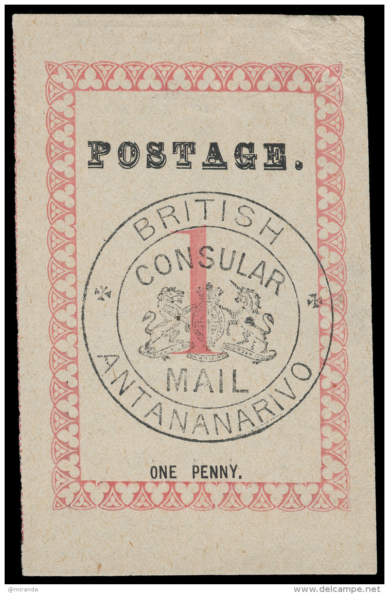 *        45 (21) 1886 1d Rose, Black British Consular Mail Seal^, Type I (stops After "POSTAGE" And Value), OG,... - Other & Unclassified