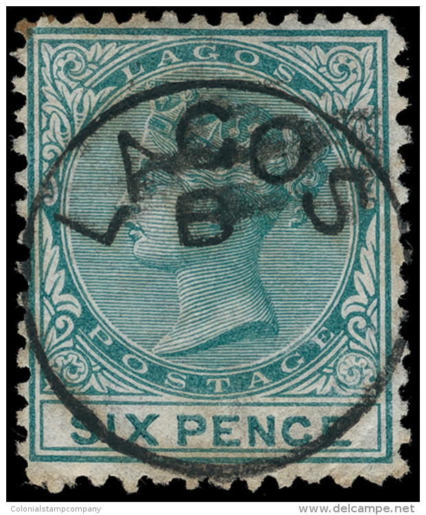 O        5 (6) 1874 6d Blue-green Q Victoria^, Wmkd CC, Perf 12&frac12;, With Rare "Lagos B" Cds Without Month Or... - Nigeria (...-1960)