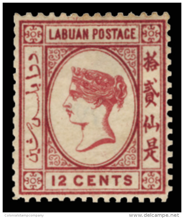 *        3 (3) 1879 12&cent; Carmine Q Victoria^, Wmkd CA Over Crown Sideways, Perf 14, Rare, Rich Vivid Color,... - Bornéo Du Nord (...-1963)