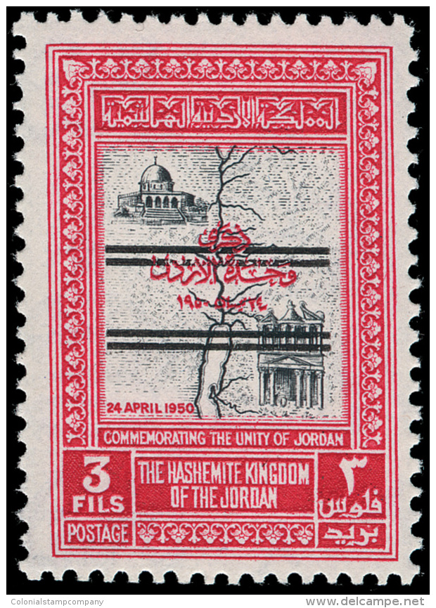 **       299 Var (380B Var Footnoted) 1953 3f Black And Carmine Mosque, VARIETY - Double Overprint^ Of The Rare... - Jordanie