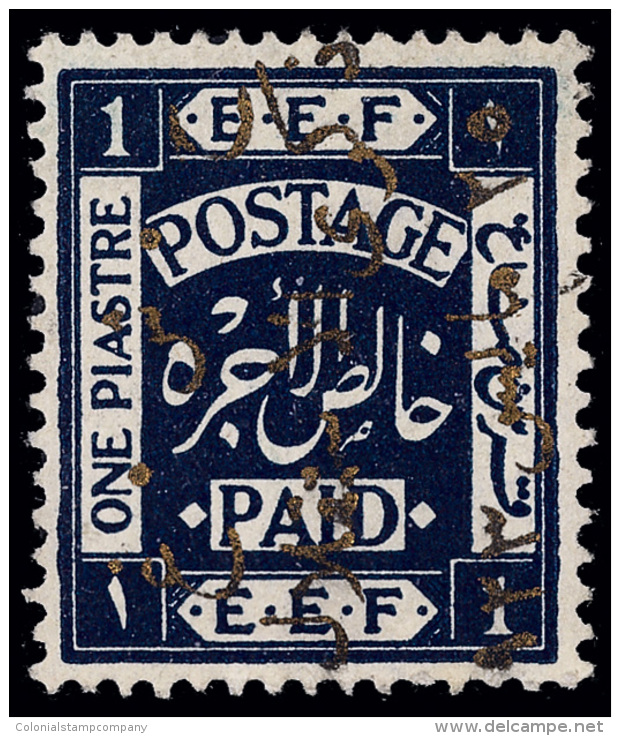 *        78 Var Footnoted (103A) 1923 1p Deep Indigo, Gold Overprint, Reading Down^, P.O. Fresh, A Great Variety,... - Jordanie