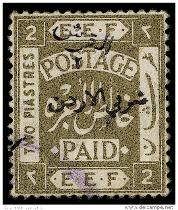 O        22A (25c) 1922 2 Pi On 2pi Olive Of Palestine, Violet Surcharge^ SG Type 2, Perf 15x14, Very Rare And... - Jordanie