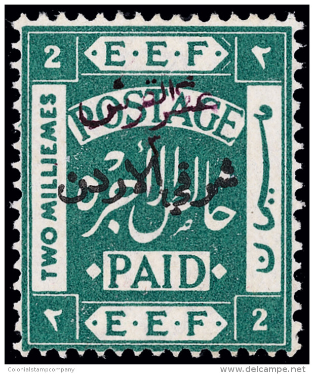 *        16 (21c) 1922 2/10th P On 2m Blue-green^, Violet Handstamp Surcharge, Perf 15x14, Scarce And... - Jordanie