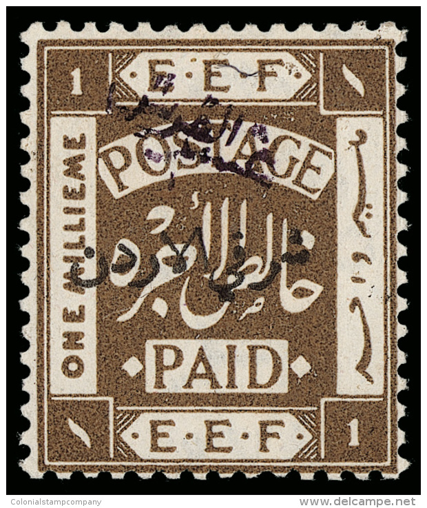 *        13A (28c) 1922 1/10th P On 1m Sepia Of Palestine With SG Type 2 Violet Handstamp^ Surcharge, Perf 14, Very... - Jordanie