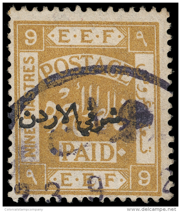 O        9a (8) 1920 9pi Ochre Stamp Of Palestine^ With "East Of Jordan" Arabic Overprint SG Type 1, Perf 15x14,... - Jordanie