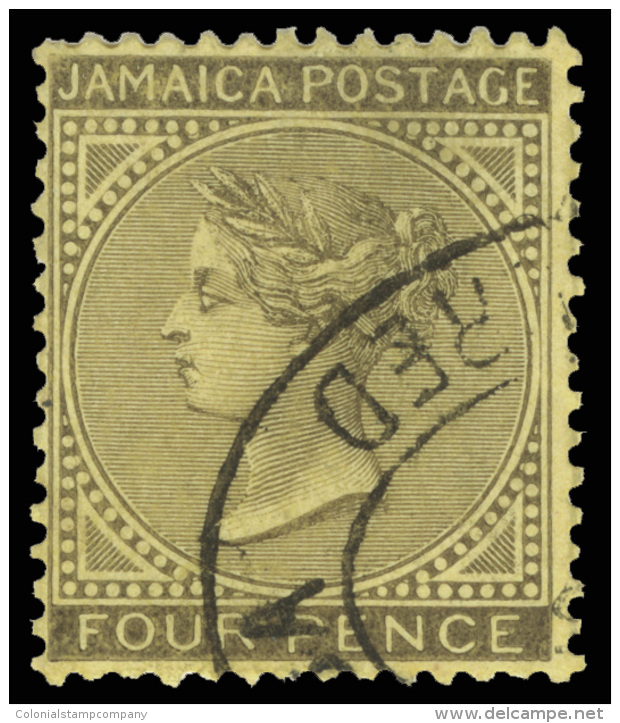 O        40 (49) 1910 4d Black On Yellow Q Victoria^ On Chalk-surfaced Paper, Wmkd MCA, Perf 14, An Astonishingly... - Jamaïque (...-1961)