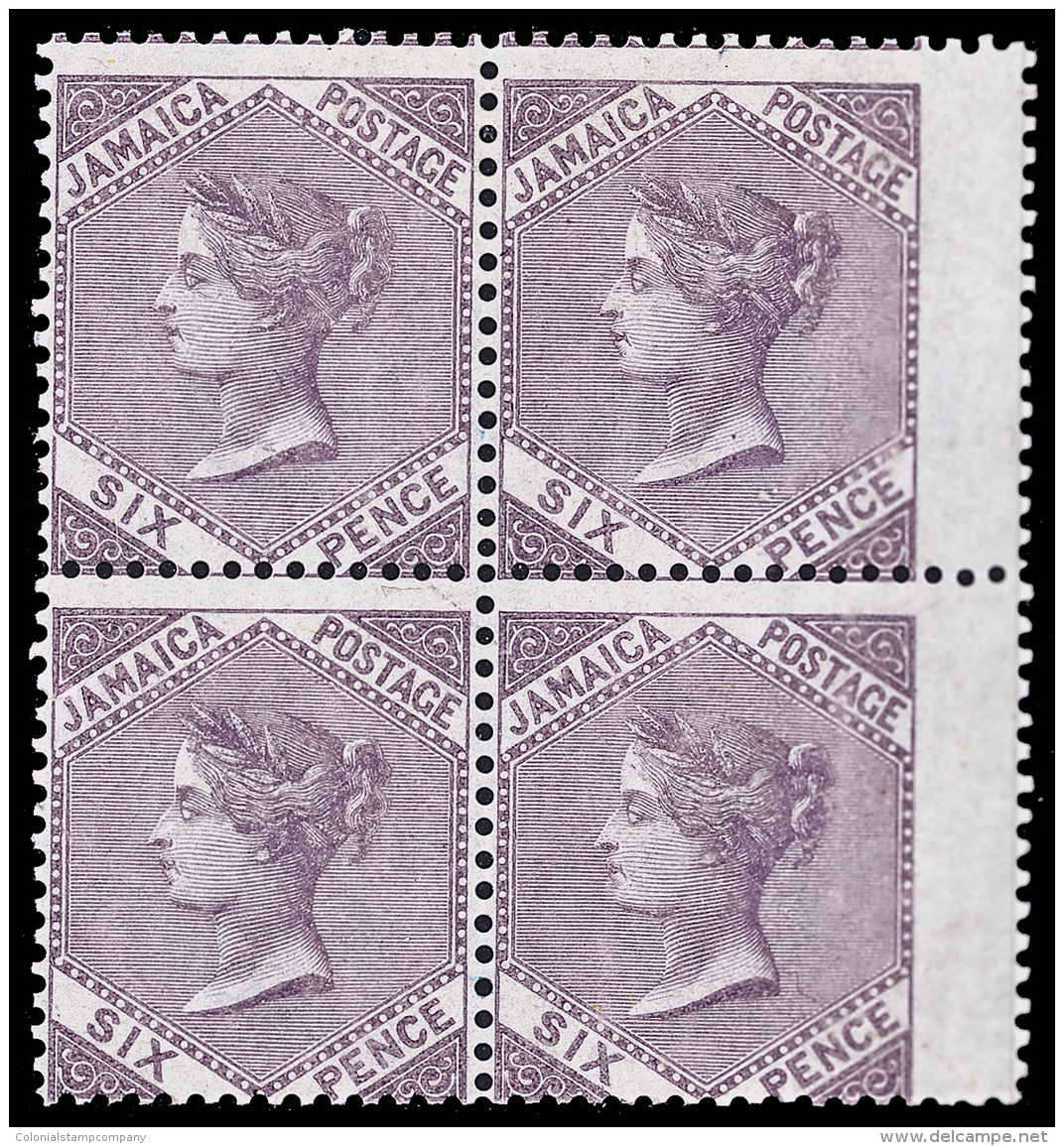 **/*/[+] 5b (5a) 1860 6d Grey-purple Q Victoria^, Wmkd Pineapple, Perf 14, A Rare Block Of Four With Wing-margin At... - Jamaïque (...-1961)