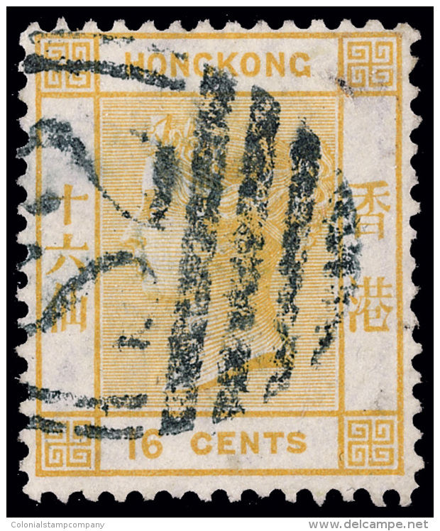 O        16 (22) 1877 16&cent; Yellow Q Victoria^, Wmkd CC, With Rare Blue "S2" (SWATOW) Cancel, A Great Cancel... - Oblitérés