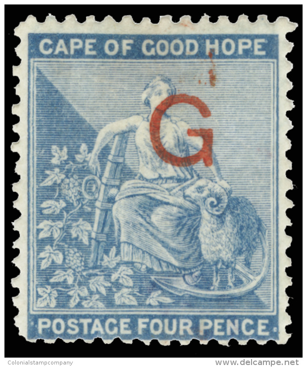 *        49 Var (7f) 1877 4d Dull Blue Hope^ (without Frame-line) Overprinted "G" In Red SG Type 6, Signed, Unused,... - Griqualandia Occidental (1874-1879)