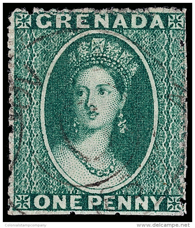 O        1a (1) 1861 1d Bluish Green Q Victoria^, Unwmkd, Rough Perf 14 To 16, Quite Scarce, Very Well Centered,... - Grenade (...-1974)