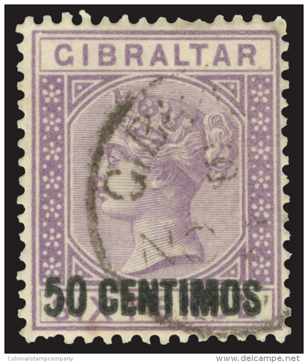 O        22-28 (15-21) 1889 5c On &frac12;d-75c On 1' Q Victoria^ Currency Surcharges, Wmkd CA, Perf 14, Cplt (7),... - Gibraltar