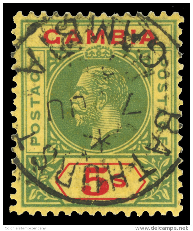 O        86 (102) 1922 5' Green And Red On Pale Yellow K George V^ On Chalk-surfaced Paper, Wmkd MCA, Perf 14, Rare... - Gambie (...-1964)